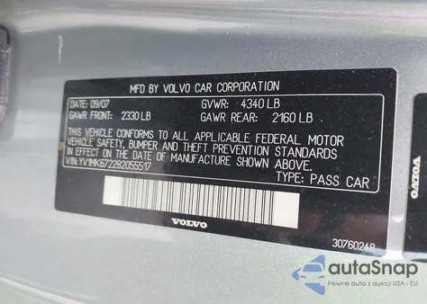 2008 Volvo C30 T5 R-Design/T5 Version 1.0/T5 Version 2.0 from USA, damaged, VIN YV1MK672282055517